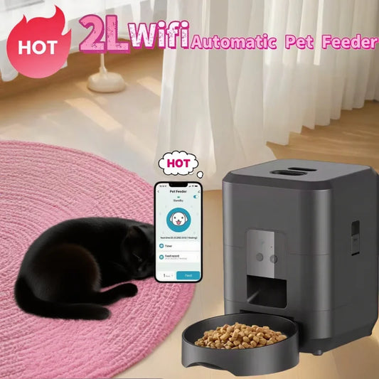 New 2L Smart Pet Automatic Feeder Wifi Cat and Dog Food Dispenser Schedule Timer Slow Feed Quantum Feeding for Pet Convenience